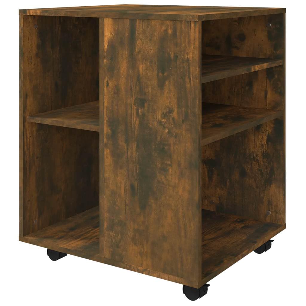 Rollschrank Räuchereiche 60x53x72 cm Rollcontainer Holzwerkstoff Mobiler Büroschrank für Drucker und Unterlagen Druckerschrank mit Rollen Beistellwagen Büro