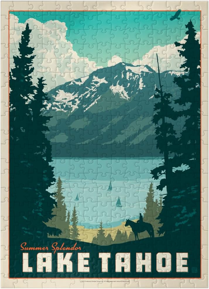 MyPuzzle Lake Tahoe: Tahoe Summer, Vintage Poster - Premium 500 Piece Jigsaw Puzzle for Adults