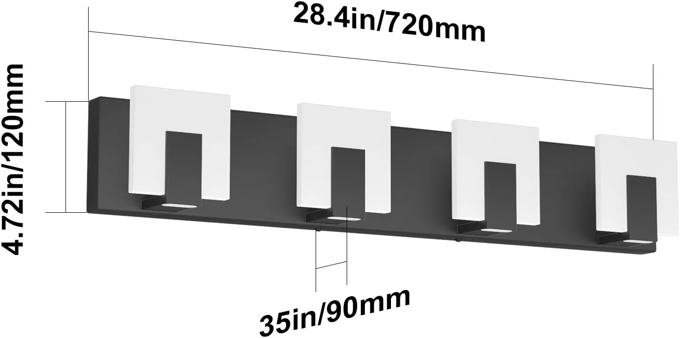 Aipsun 4 Lights Modern Black Vanity Light Up and Down Black Bathroom Lighting Fixtures LED Bathroom Wall Light Over Mirror 6000K