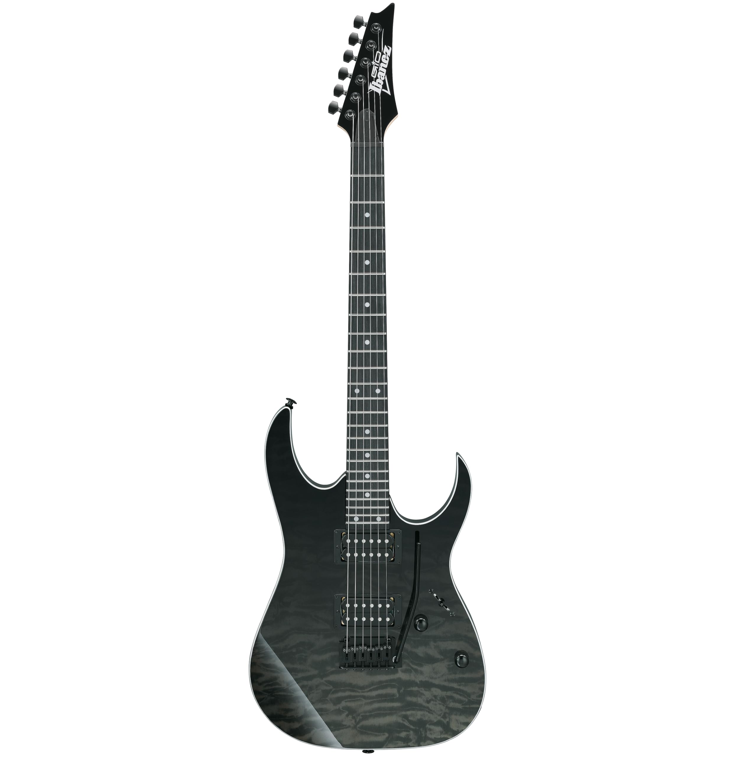 Ibanez Gio GRG120QASP-BKG Electric Guitar – RG 6 String Solid Body with Quilted Maple Art Grain Top, Maple Neck, Purpleheart Fretboard, Infinity R Humbuckers & T102 Tremolo Bridge - Black Gradation