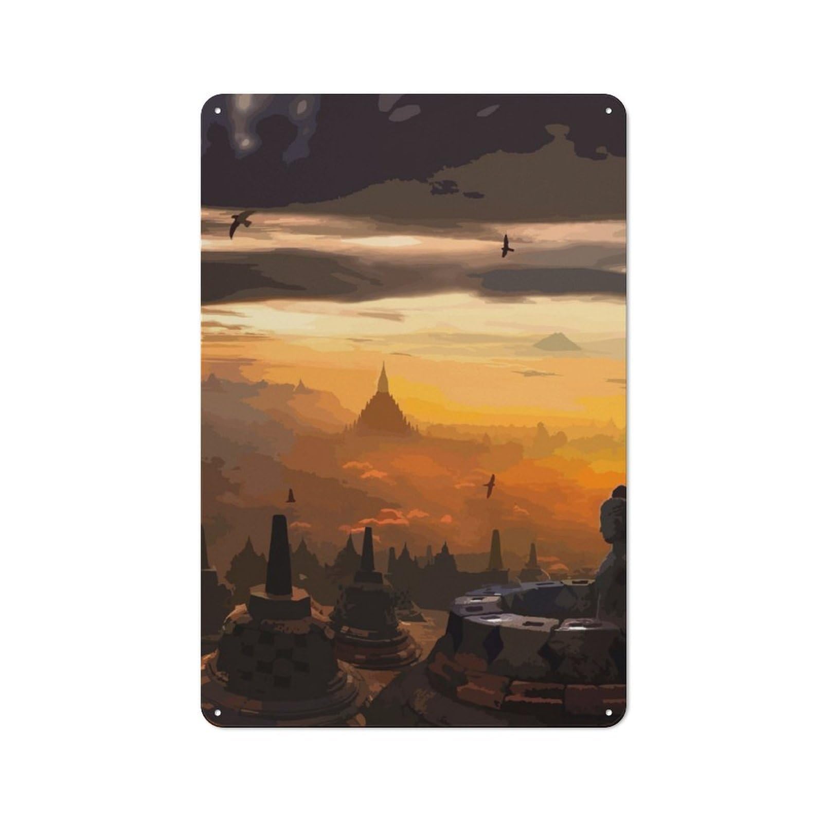 Junmoney Borobudur Temple Vintage Tin Sign 30X20cm With For Guest Room Or Hallway, For Themed Room Decoration, For Vintage Wall Decor Fans