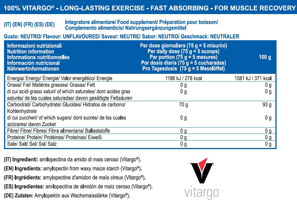 Vitalyn POWDER integratore alimentare in polvere 100% a base di Vitargo gusto Neutro 2Kg