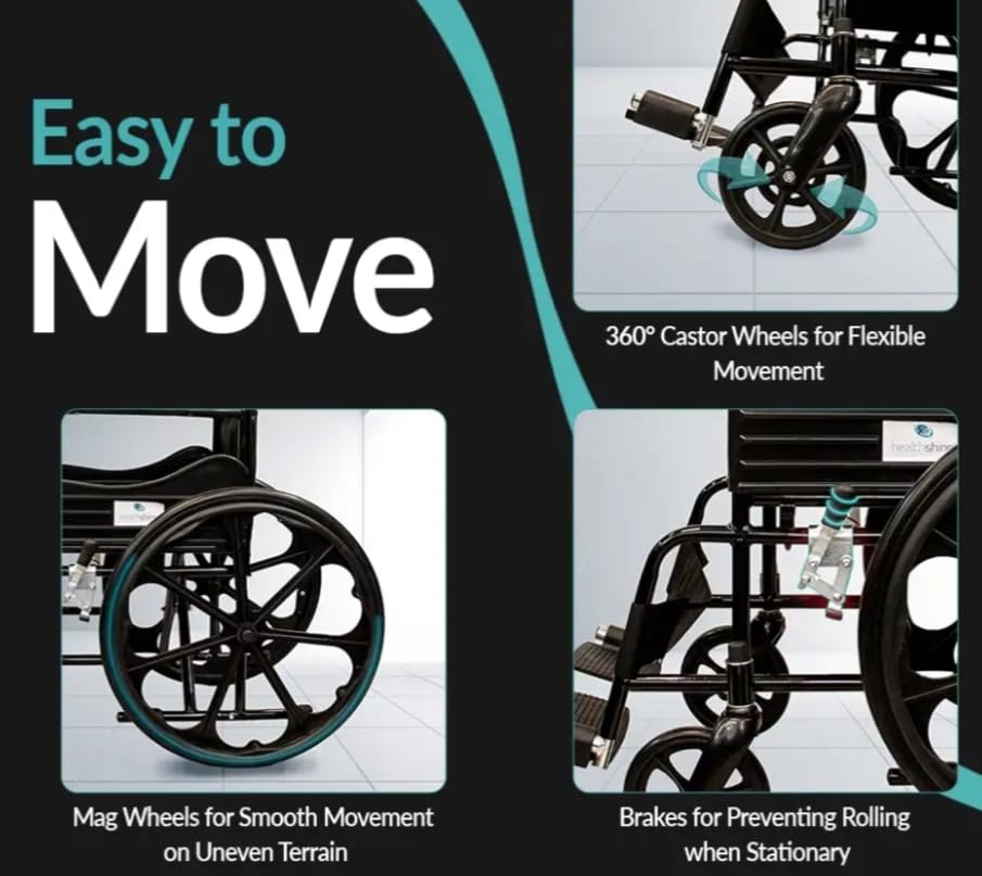 Nisco care Wheelchair for Old People and patient, suitable for indoor & travel-friendly with Adjustable & Comfort seat belt with footrests, wheel chair for toilet 2