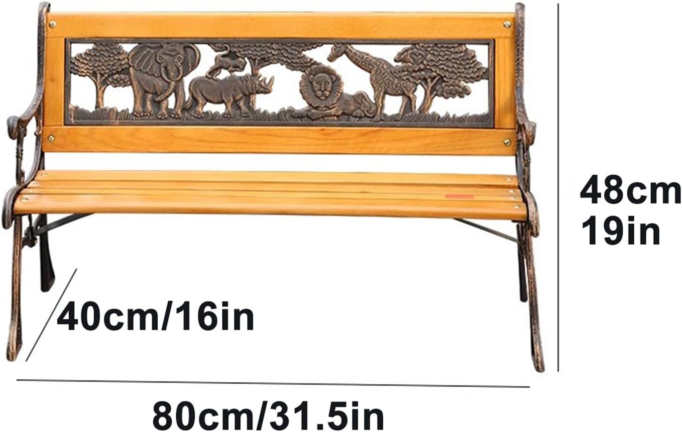 Kids 2 Seater Garden Patio Childrens Bench with Animal Design, Wooden & Cast Iron Mini Sized Park Outdoor Bench