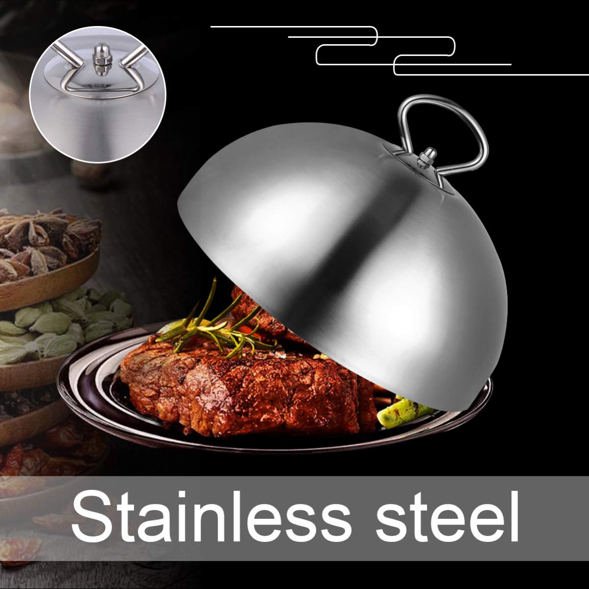 CALLARON Kochwerkzeug Grilldeckel Runde Heftabdeckung K? - Schmelzkuppel. Basting-kuppel Dampfabdeckung Aus Edelstahl Kuppeldeckel Aus Metall Hitze Heft Abdeckung Gedämpft Runde Platte
