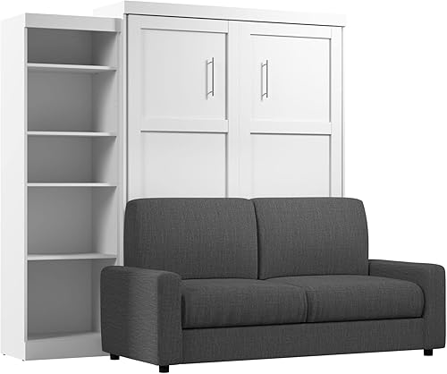 Bestar Pur Queen Murphy cama con sofá y estantería (96 W) en color blanco