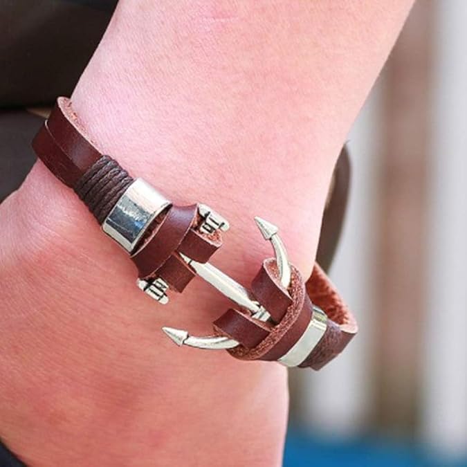 Mens Leather Wrap Bracelet for Women Men Anchor Feather Surfer Friendship Evil Eye Rudder Leather Wristband Jewelry