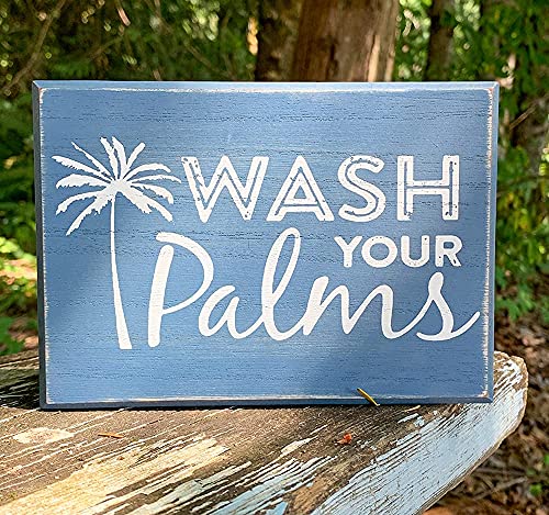 Sukha Home Wash Your Palms Wood Bathroom Sign, Palm Tree Decor, Beach Themed Bathroom Decor, Beachy Decorations Home Decor, Coastal Shelf or Wall Decor - Blue - Image 7
