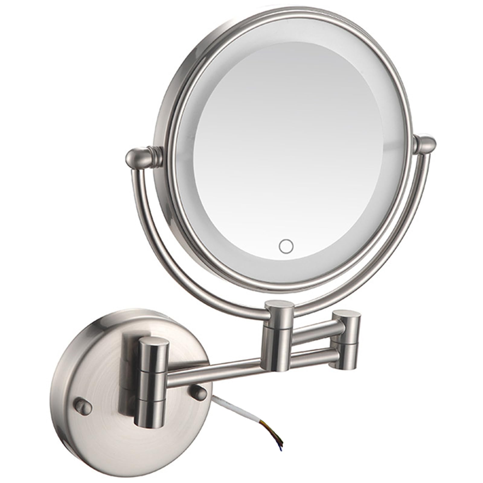 SXFSDOU Wall Mounted Dimmable Lighted Makeup Mirror, Hardwired Double Sided LED Vanity 360 Swivel Extendable Magnifying Bathroom Cosmetic Mirror,Brushed nickel,7X