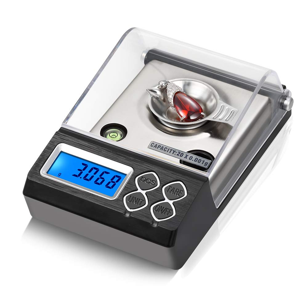 Roeam Digital Milligram Scale, 50g/0.001g, High Precision Mini Electronic Balance with Calibration Weight Tweezer and Weighing Pan for Powder Gold Jewelry Carat