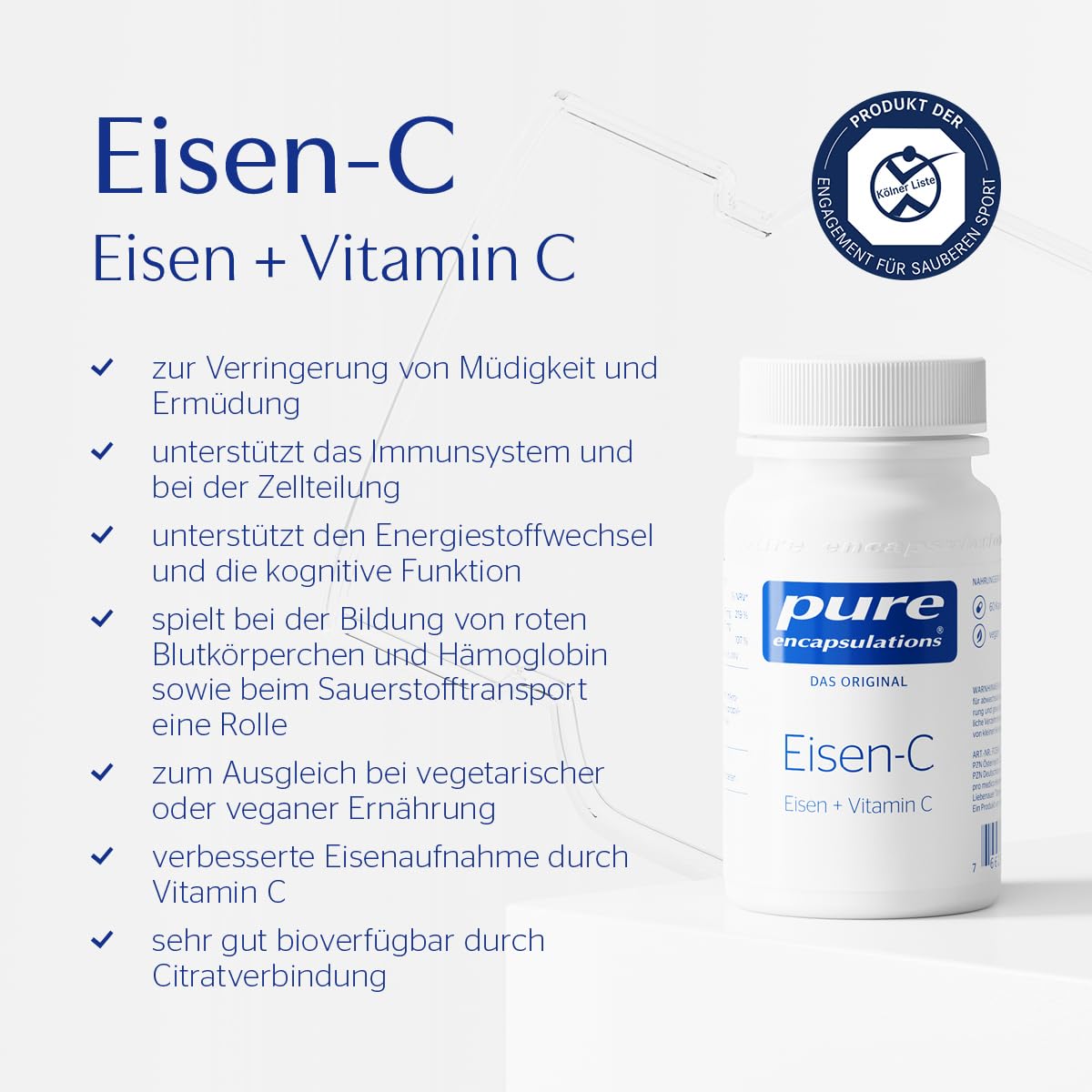 Pure Encapsulations - Eisen C - Immunsystem stärken mit Vitamin C - Für die Blutbildung, Gegen Müdigkeit - Eisencitrat - 60 Kapseln