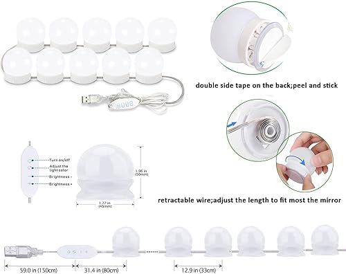 Miniatura 7 de JBLCC Juego de tocador de maquillaje con espejo iluminado con cajones y estantes de almacenamiento de taburetes, tocador para dormitorio (32105)