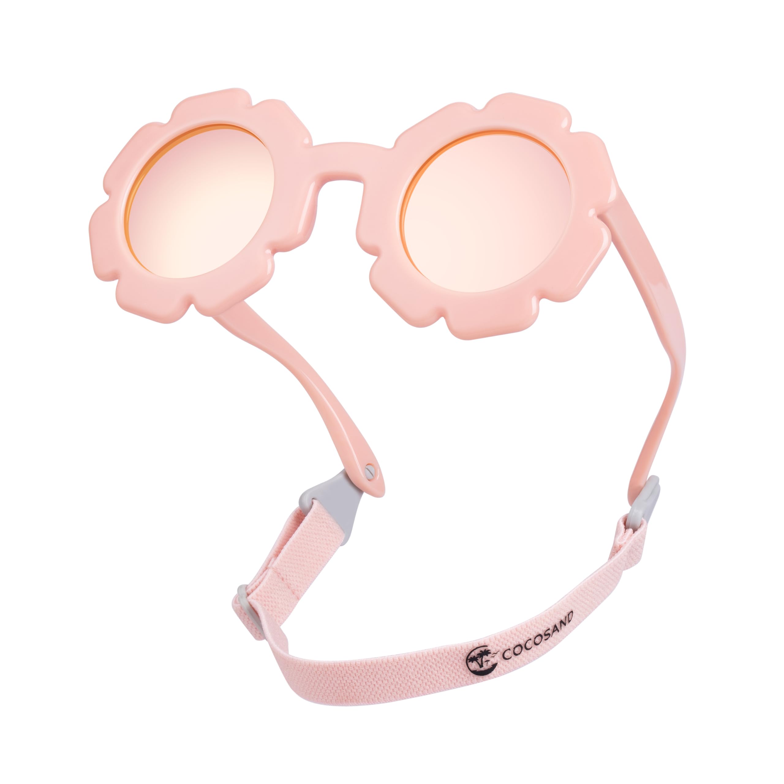 COCOSAND Toddler Sunglasses with Strap Polarized Lens Retro Flexible Flower Frame for Baby Kids Boys Girls Age 3-24 Months