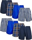IZOD Mens Boxer Briefs - 8 Pack 4'' Inseam Cotton Boxers for Men Loose Fit Mens Underwear with Button Fly Underwear (S-2XL), Size Medium, Blue/Blue Plaid