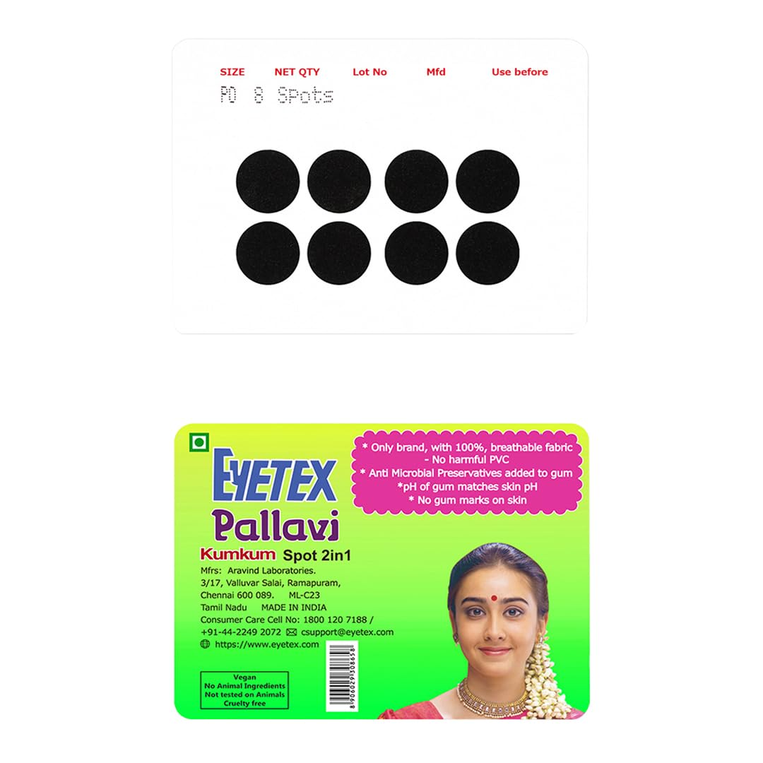 Eyetex Pallavi Sticker Bindi/Pottu|Round|Aloe Vera & Papaya Extracts|Breathable Non-Irritating Velvet Fabric| (Black, P0-15 mm)