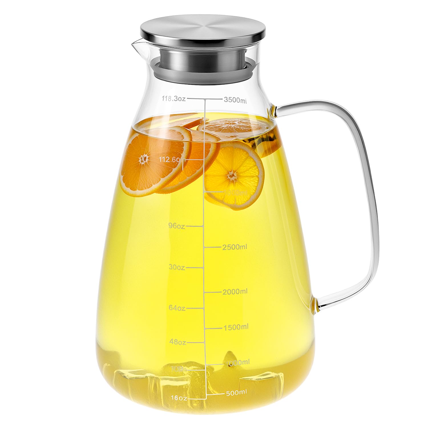 Pichet en verre de 3,5 l avec couvercle QWORK grande carafe d'eau graduée