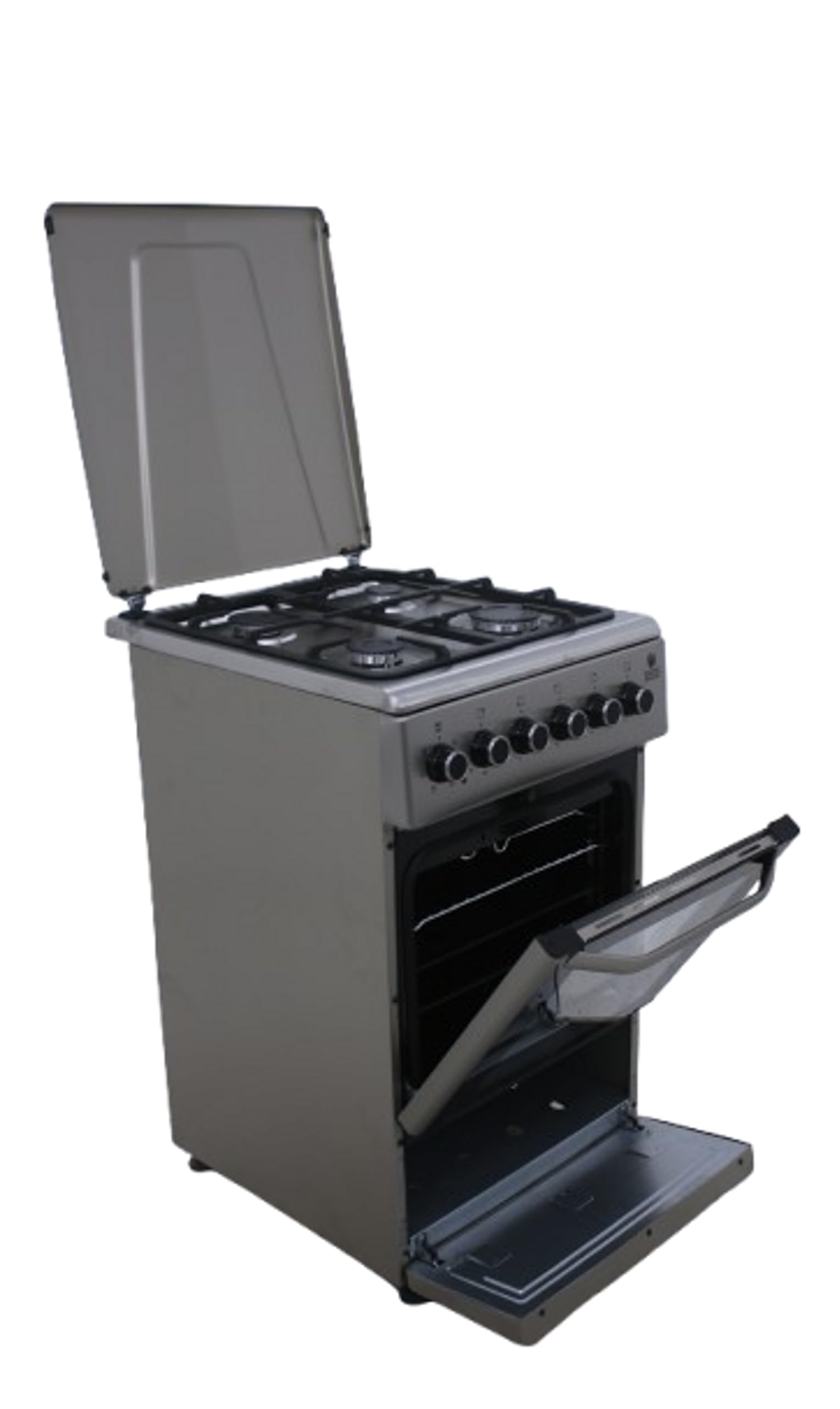 Gasline Gas-Elektro Standherd SHGE5060INX Elektrobackofen mit Gaskochfeld 50 cm Edelstahl Umluft, Grill mit Drehspieß