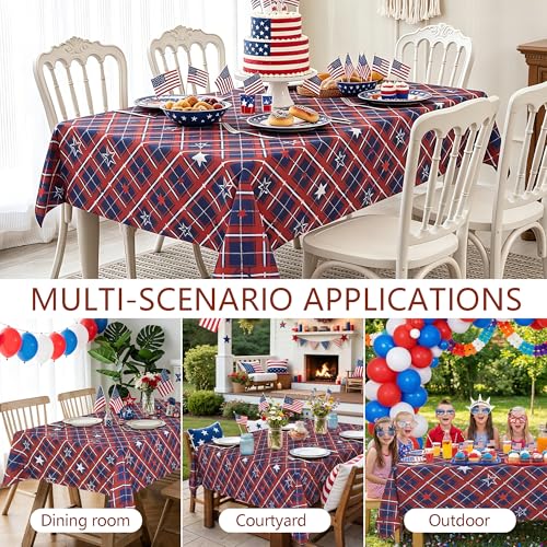 DWCN 60 x 102 Inches Holiday 4th of July Tablecloth - American Plaid Star Patterned Table Cover for Independence Day Picnic Party, Water Stain Resistant Washable Table Cloth, Blue and Red Star by DWCN - Used condition - Image 7