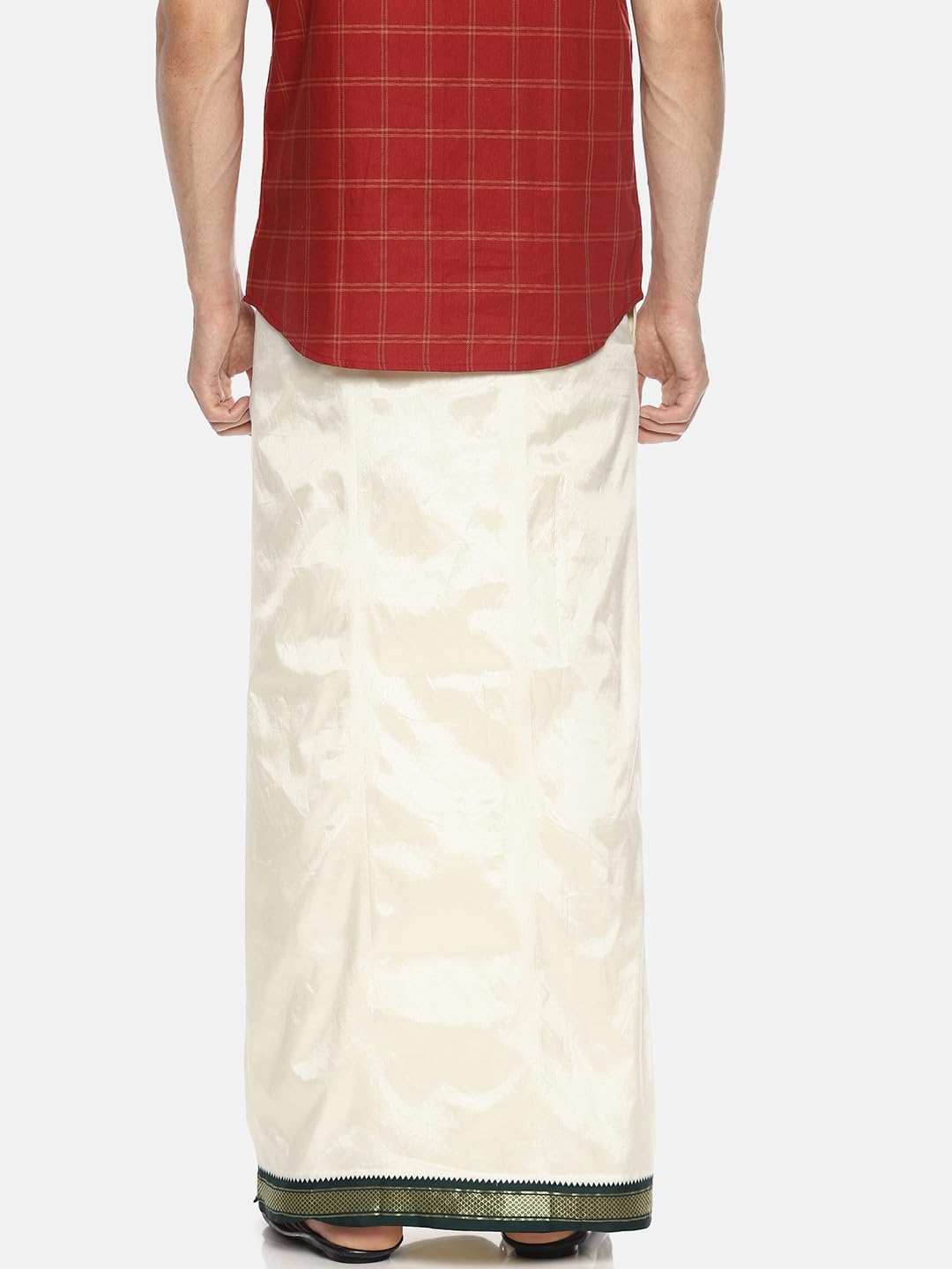 Sethukrishna Men Cream Colour Art Silk Readymade Pocket Dhoti (CREAM) (ONE SIZE) (D145)