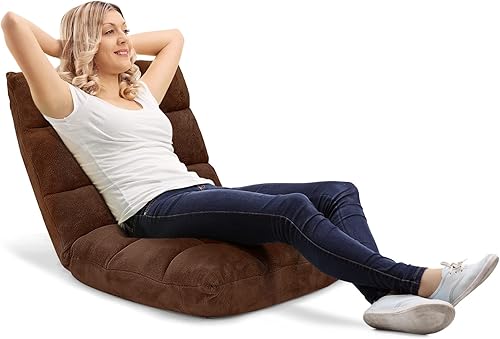 Miniatura 5 de KOMFOTT Silla de suelo, silla de piso ajustable de 14 posiciones con soporte trasero, silla de sofá plegable acolchada para leer, juegos,