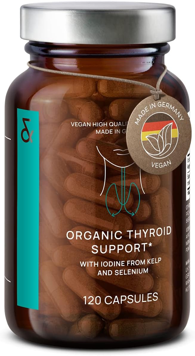 Organic Thyroid Support Supplement met Organic Sea Kelp Jodium en Selenium van Mosterdzaad Extract – 120 Capsules – Natuurlijk Jodiumsupplement voor Mannen & Vrouwen – Veganistisch en Glutenvrij