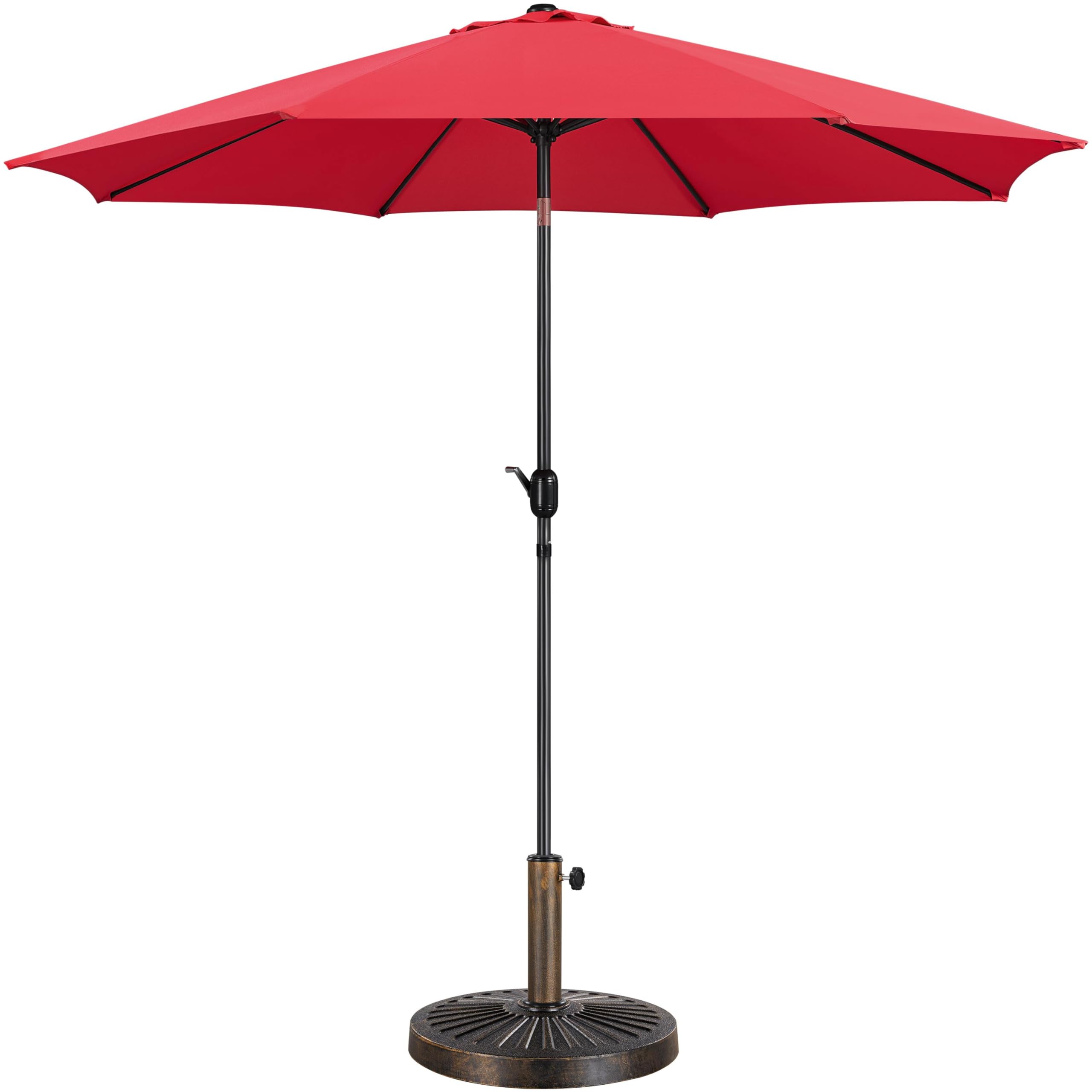 Yaheetech 10FT Garden Table Umbrella with 30lb Patio Umbrella Base, Patio Market Umbrella with Push Button Tilt, Crank and 8 Sturdy Ribs, Outdoor Patio Umbrella w/Base Included Heavy Duty - Red