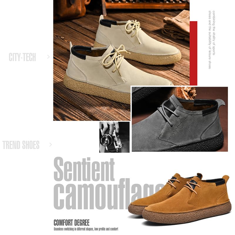 Men's Frosted Leather Suede Suede Mid Top Board Shoes Retro Casual Fashion Design Walking Ankle Boots Classic Lace-Up Comfort Non-Slip Sneakers3