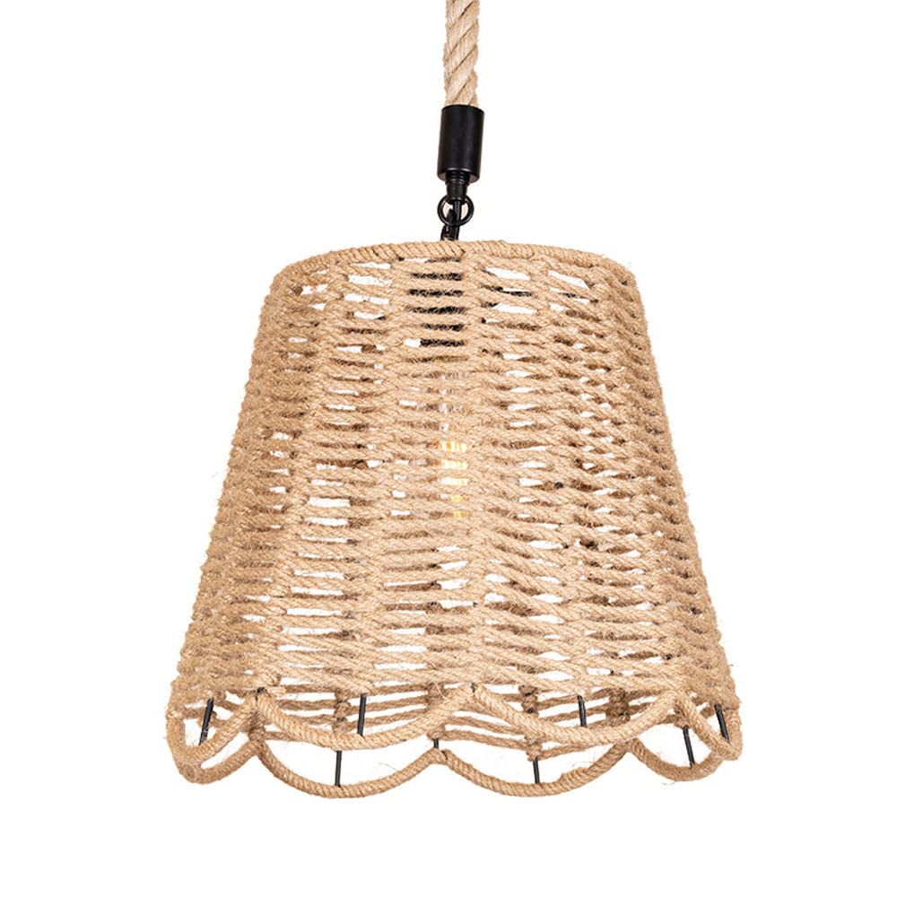 Lampe de plafond en corde de chanvre rustique et cage en fer durable