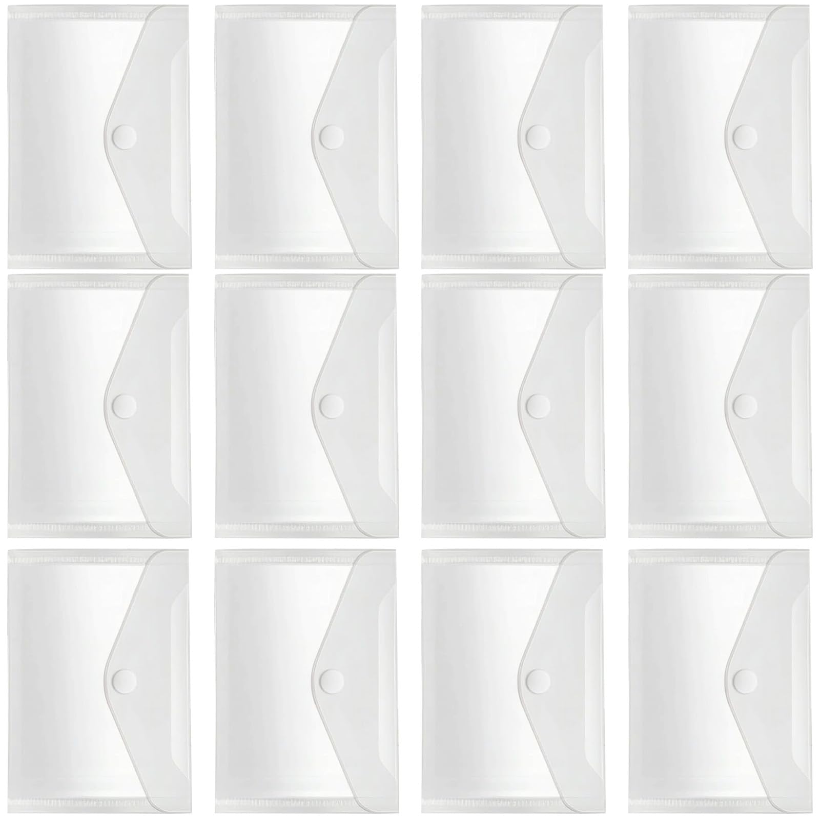 12pca Sturdy PP Sticker Container with Secure Closure Suitable for Home and Offices Use Sticker Collector Structure Multipurpose Clear PP Bags with Button Great for Stickers Jewelry and Objects