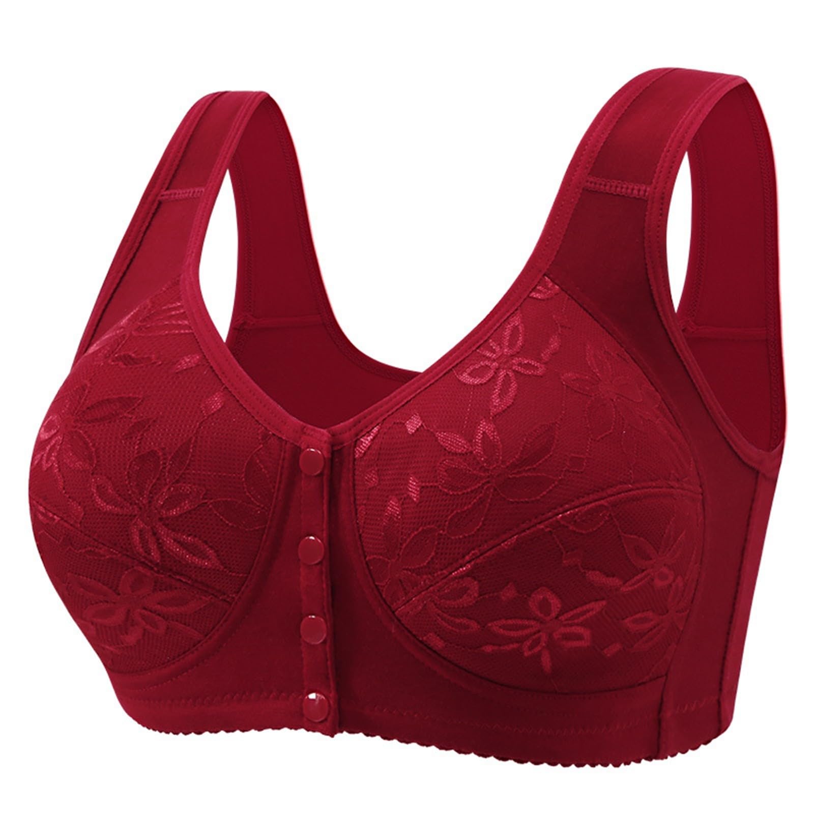 Daisy Bras for Older Women Front Closure Convenient Everyday Bras Mid Buttons Comfortable No Underwire Gathering Bras Small 8-wine