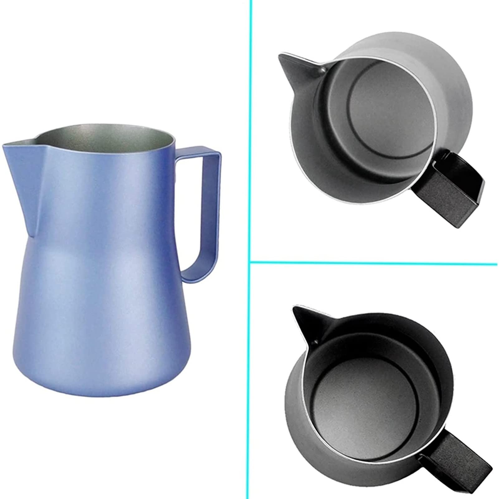 RAN Zuckerdosen Sauciere 12,3/19,3 Unzen Edelstahl Milchaufschäumkrug Espresso Kaffee Milchcremeaufschäumer Tasse Krug (Color : Blue, Size : 550ml)