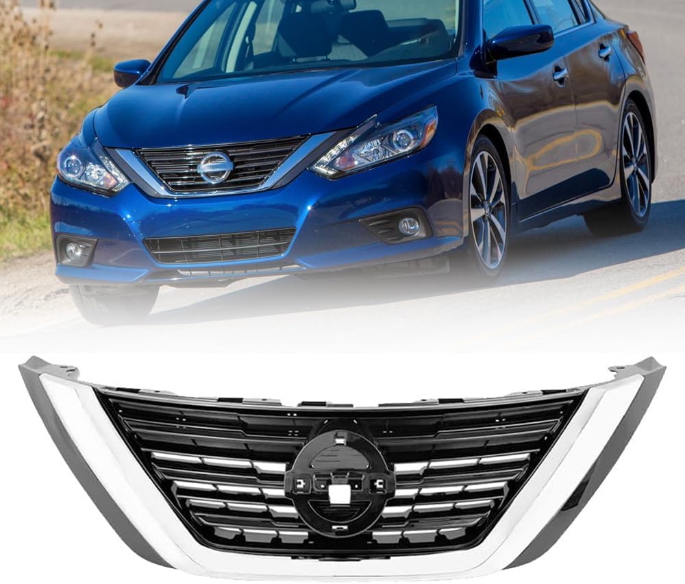 Grille Assembly Compatible For Nissan Altima Insert Grill 2016 2017 2018 Chrome Shell W/Black Insert Bumper Grill