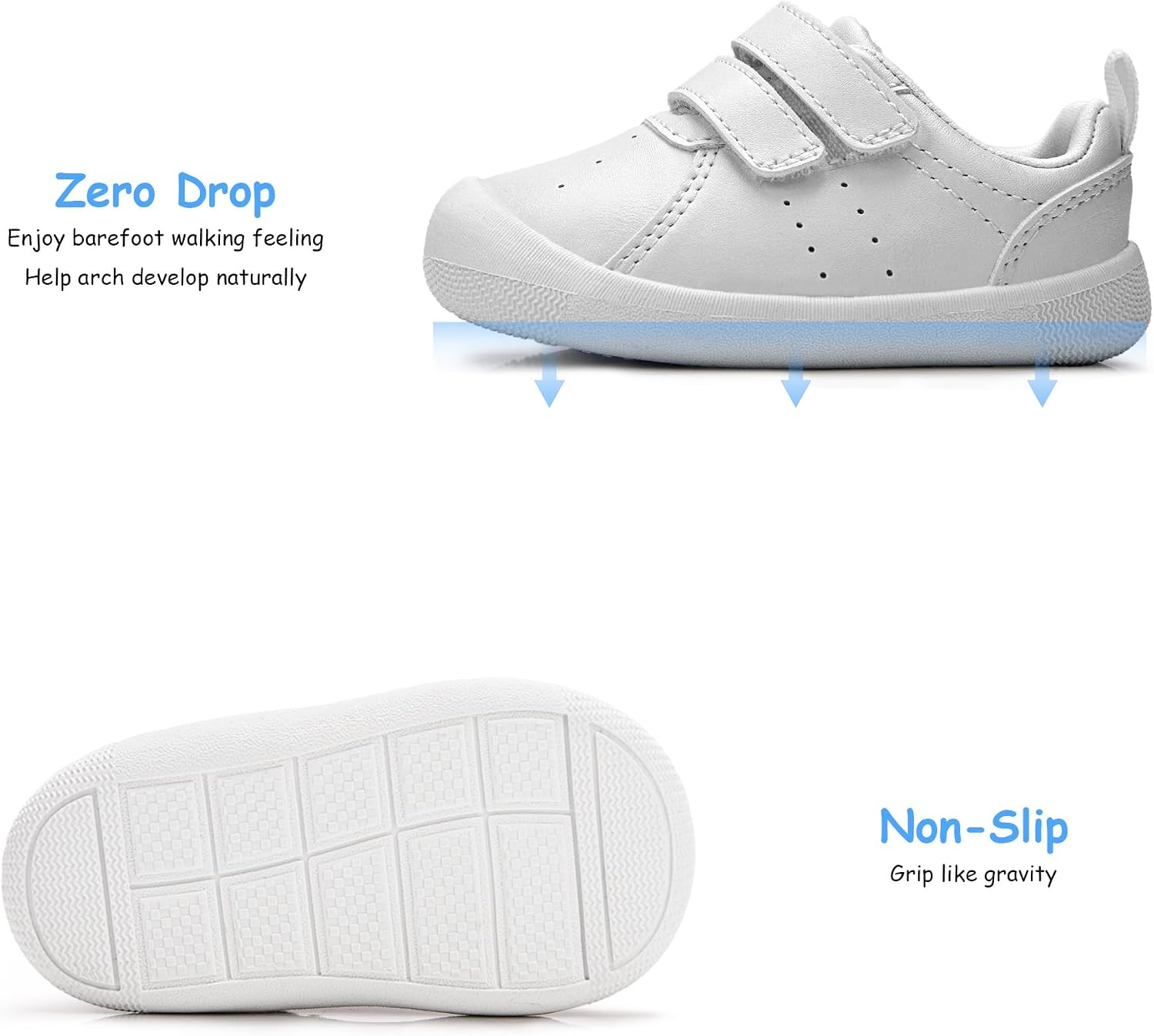 Walking Shoes for Babies Boys Girls 6-24 Months Wide Toe Box Barefoot Zero Drop Infant Shoes Lightweight Nonslip First Walkers Soft PU Leather Toddler Sneakers