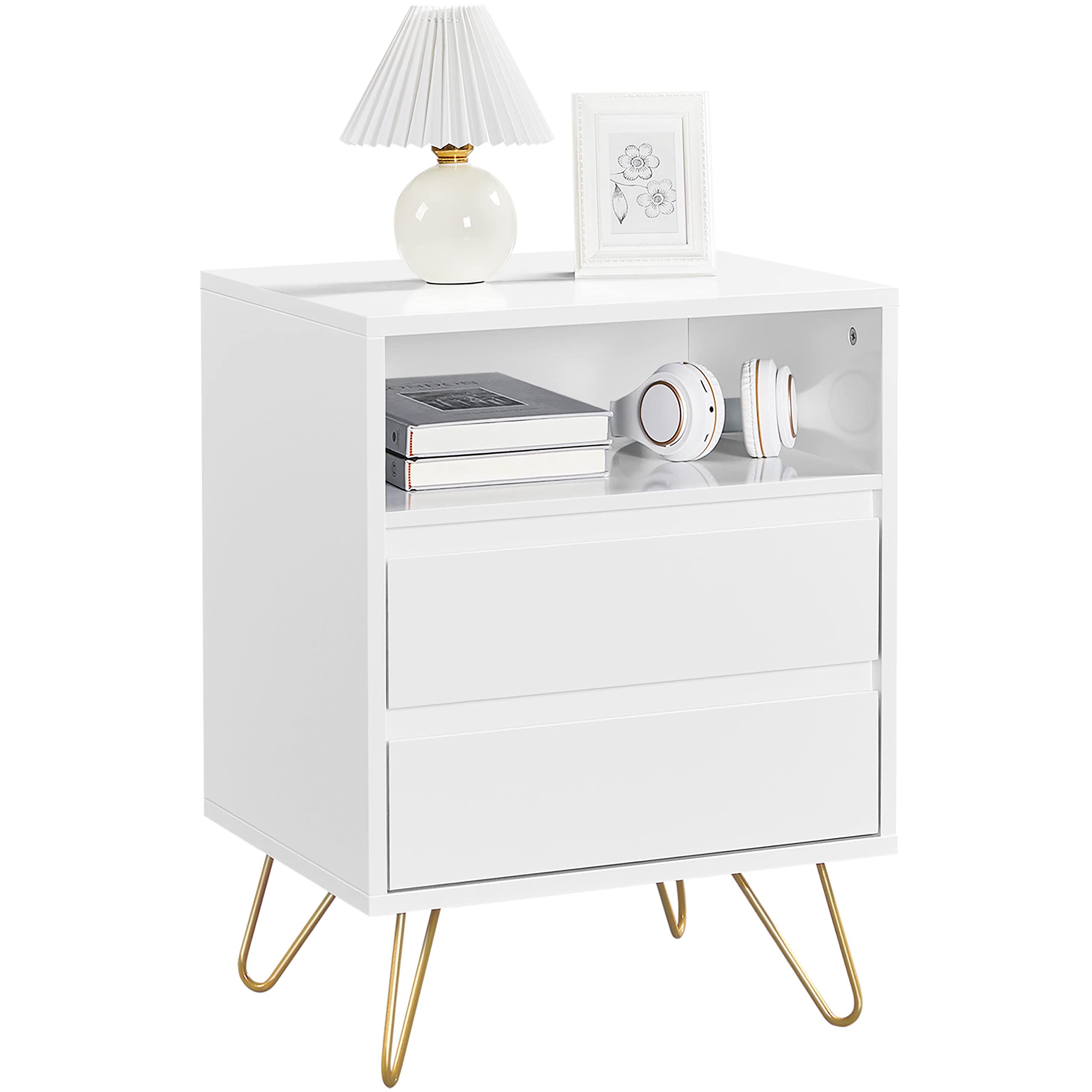 Yaheetech Mesitas de Noche con 2 Cajones Mesilla de Noche Moderno Mueble Auxiliar para Dormitorio Cama Habitación Blanco 50X40X61cm Blanco