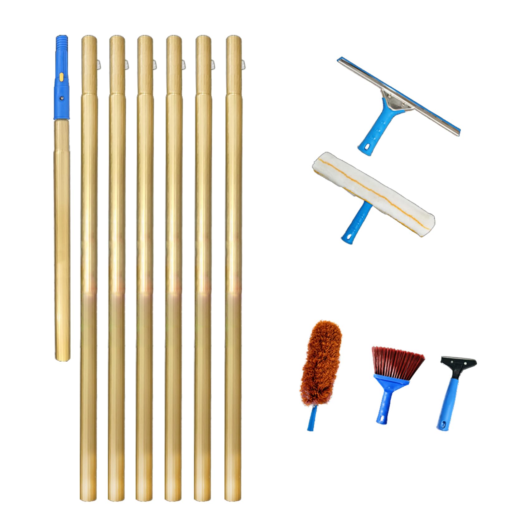 Herramienta profesional de limpieza de ventanas con barra de extensión de titanio, limpiador de vidrio de 9 m, para baño, ducha, azulejos, ventanas altas, cocina, habitación húmeda, escobilla para