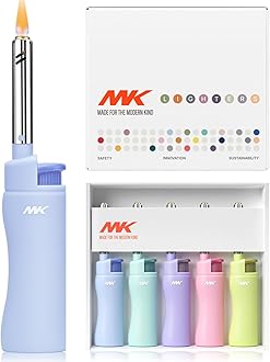 MK Candle Lighter, Butane Refillable Wind-Resistant Flame, 4-Pack for BBQ, Camping, Outdoor Use (Harmony-5PC)