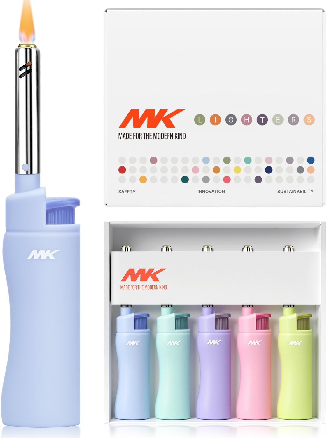 MK Candle Lighter, Butane Refillable Wind-Resistant Flame, 4-Pack for BBQ, Camping, Outdoor Use (Harmony-5PC)