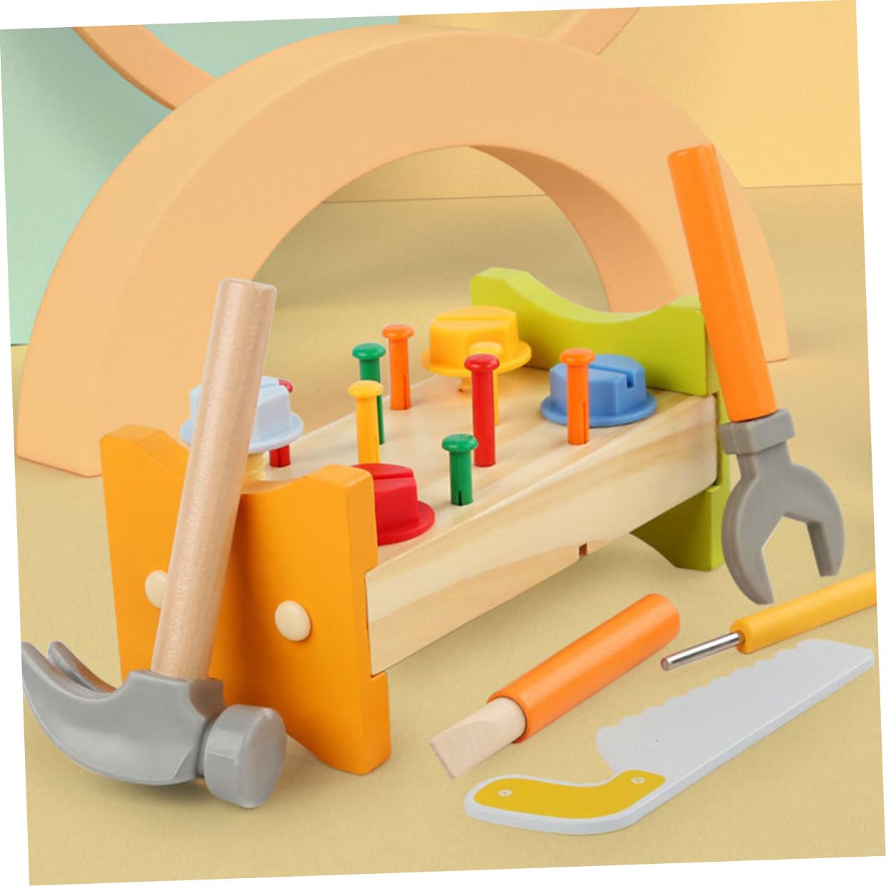 Banco de Trabajo con Piezas de Madera, Juguete Didáctico para Bebés y Niños, Fomenta Creatividad y Razonamiento