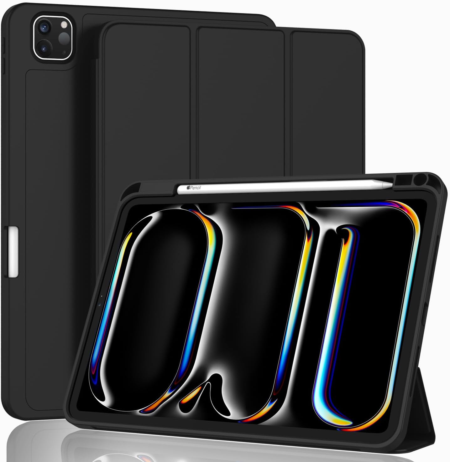 ZryXal New iPad Pro 13 Inch Case M4 (2024 Model, 7th Generation) with Pencil Holder, Smart iPad Case [Support Pencil Pro and Pencil (USB-C)], Support Touch ID and Auto Wake/Sleep (Black)