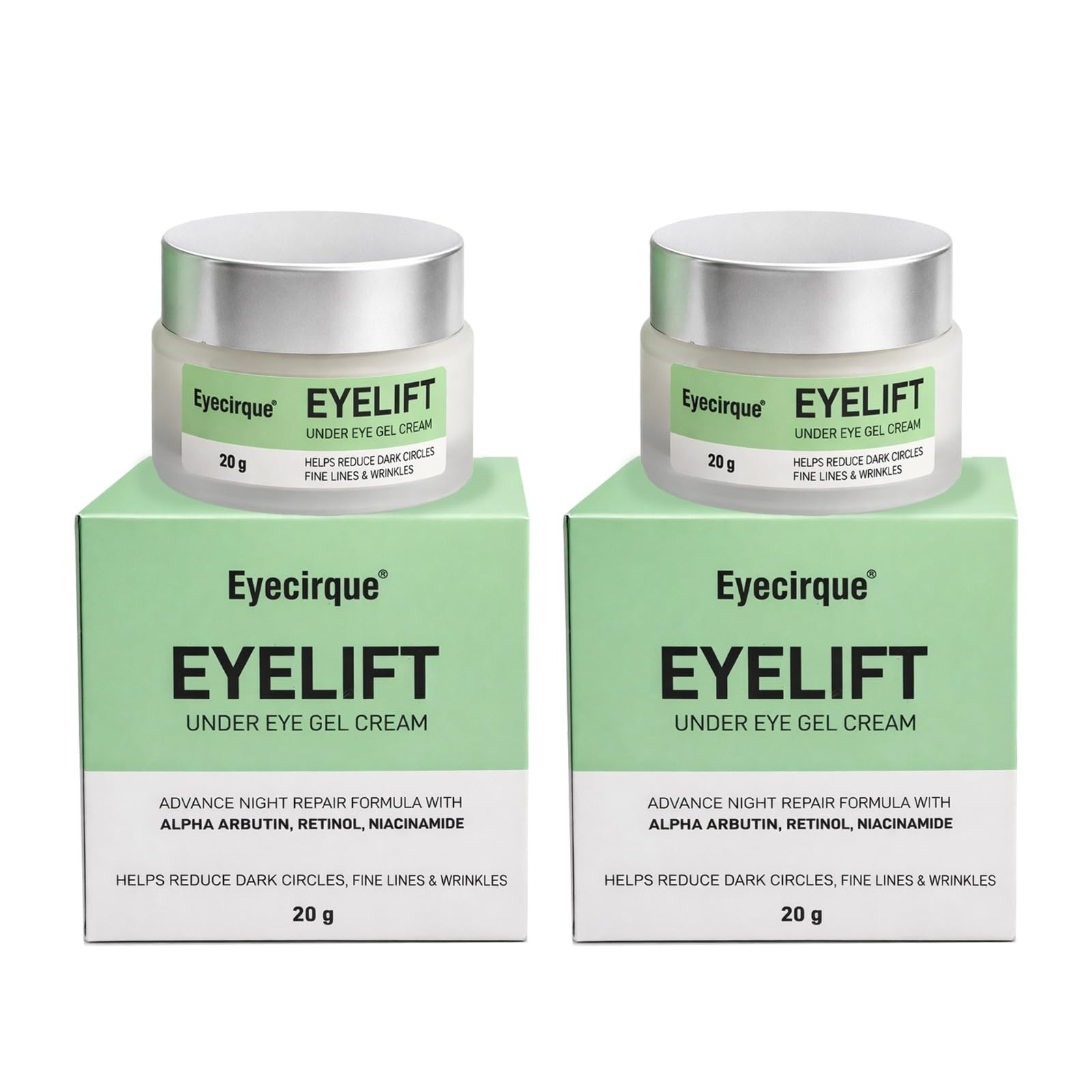 Under Eye Dark Circle Removal Cream with Retinol, Alpha Arbutin & Niacinamide | Night Repair Under Eye Gel for Puffiness, Fine Lines & Wrinkles | Brightening Eye Cream for Men & Women (2, 40g)