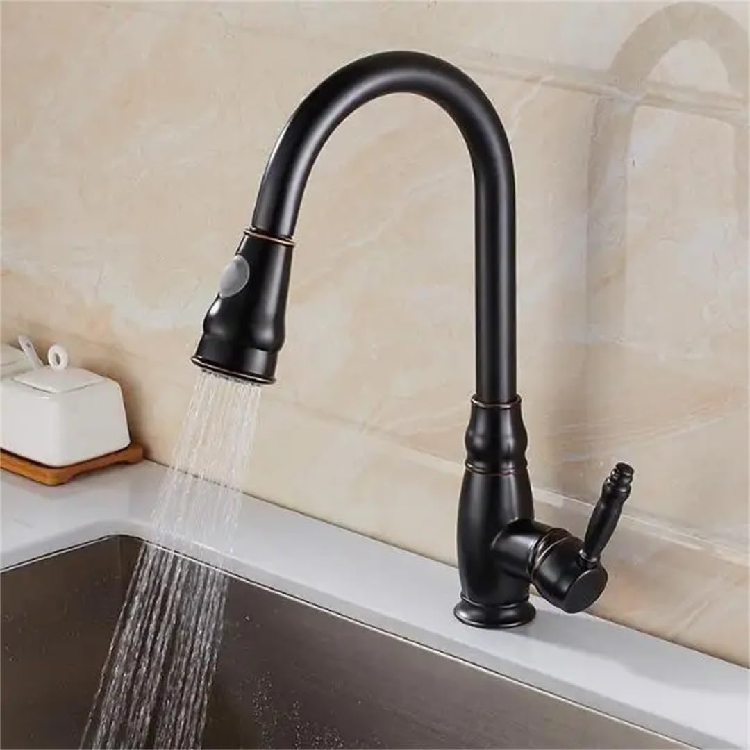 ZQFHSX Led Kiten Faucets Nickel Single Handle Pull Out Tap Hole Swivel Water Mixer LWX