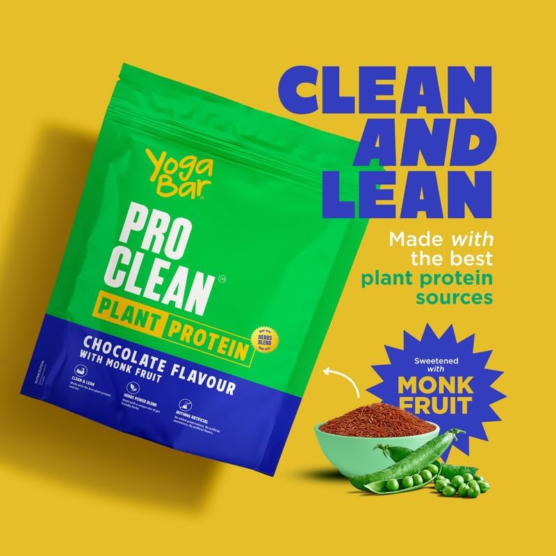 Image of Yogabar ProClean Plant Protein (with FREE Creatine 114G) - 25G Protein Per Serve - Chocolate Flavour With Monk Fruit Sweetener - Cleanest & Lightest Protein With Herbs (500G Pouch,13 Servings)