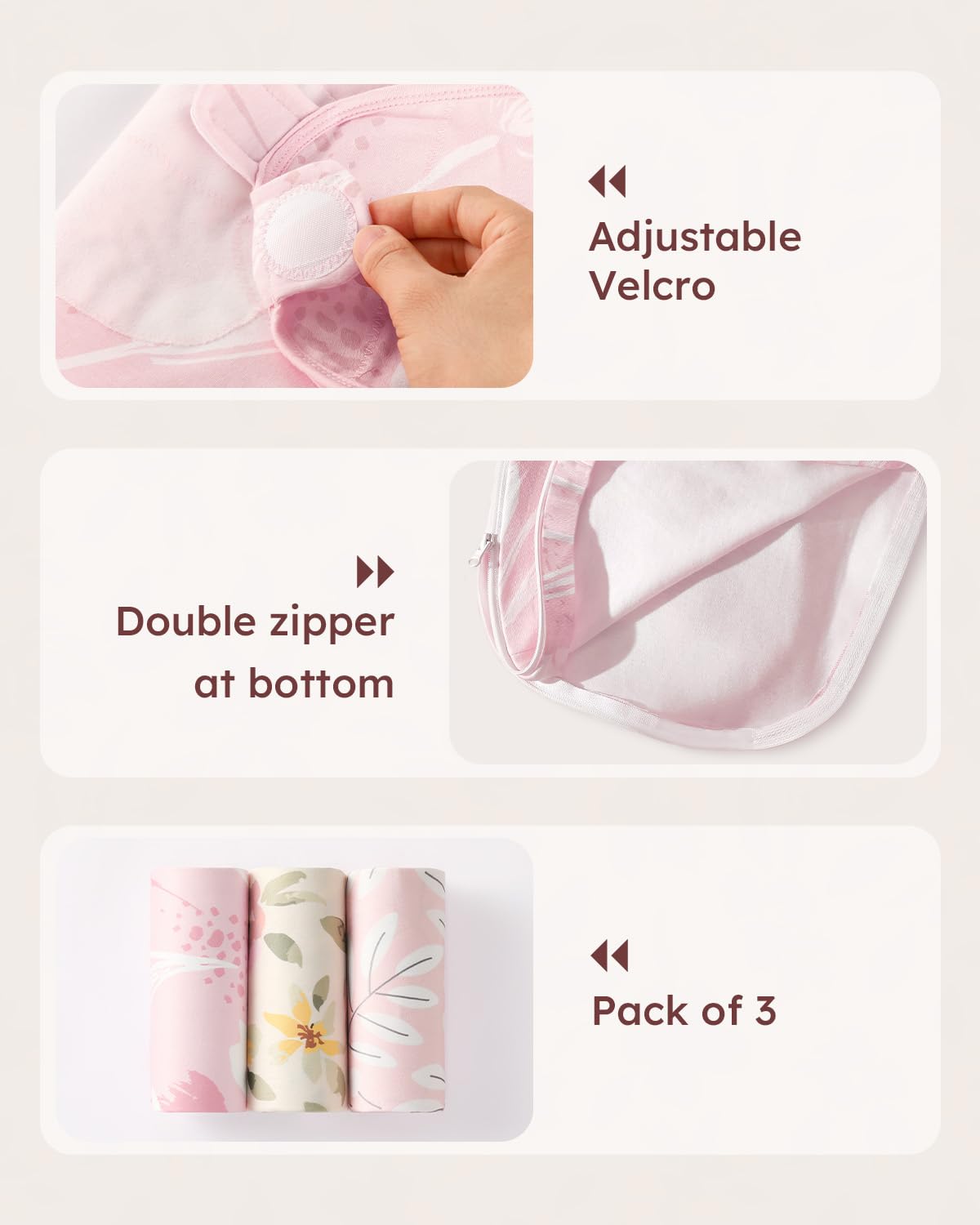 Unnivoll Baby Swaddle Blanket 0-3 Months Swaddles for Newborn with Zipper 100% Cotton Newborn Swaddle - Image 4
