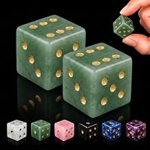 2PCS Natural Gemstone Mahjong Dice, 16mm Crystal D6 Dice Set Stone Dice for Games, Accessories, Tabletop Board Games, Casino Games, Craps, DIY CraftsGreen Aventurine