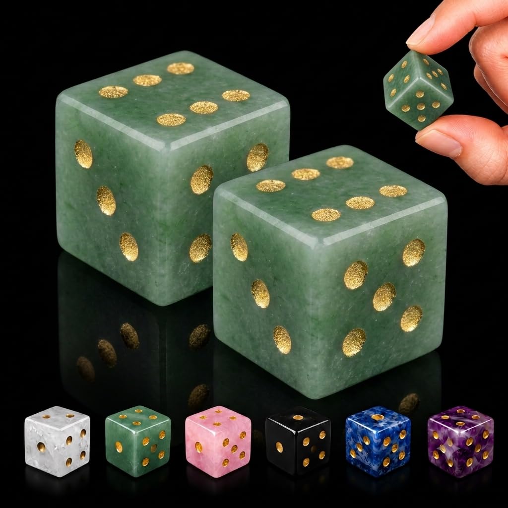 View 1 of 2PCS Natural Gemstone Dice, 16mm Crystal D6 Mahjong Dice Set Stone Dice for Games, Accessories, Tabletop Board Games, Casino Games, Craps, DIY Crafts, Spiritual Decor and Home Decor