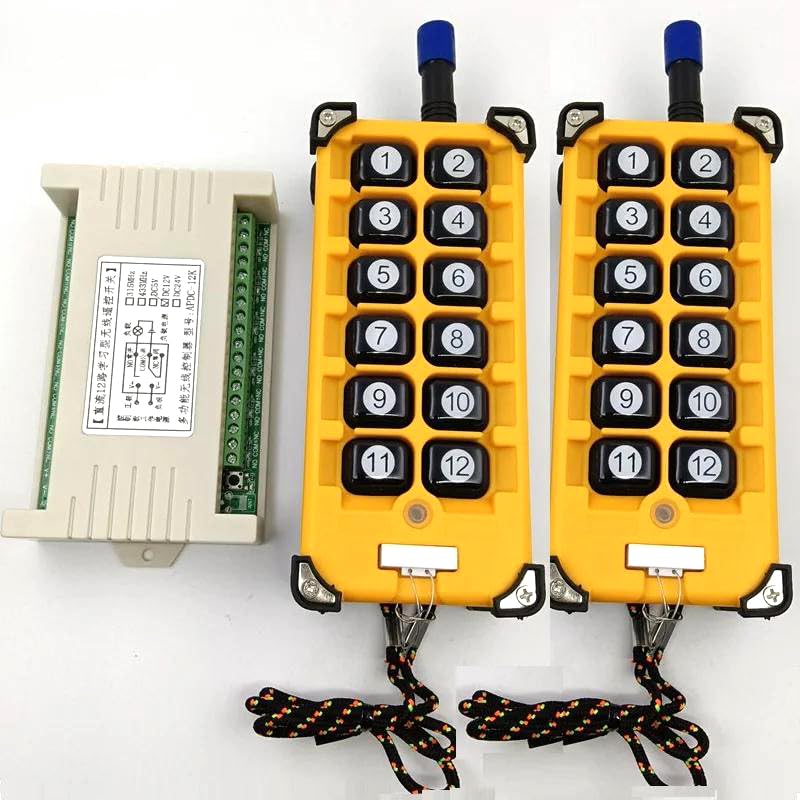 DC12V 24V 300M 12 Channels 12CH Radio Controller RF Wireless Remote Control Overhead Travelling Crane System Receiver Numer Button Remote, Industrial Remote with Protective Cover*2