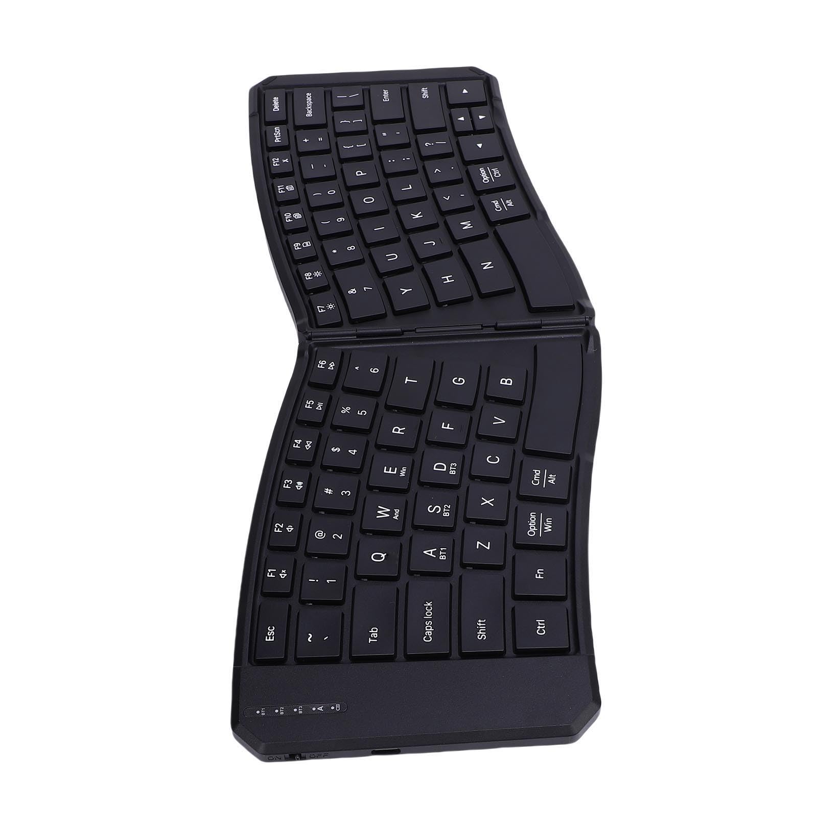 Fabater Tastiera Ergonomica Pieghevole, Tastiera Bluetooth Pieghevole Divisa con Copertura in Pelle PU, da Viaggio Portatile Ultra Sottile Ricaricabile Tramite USB-C