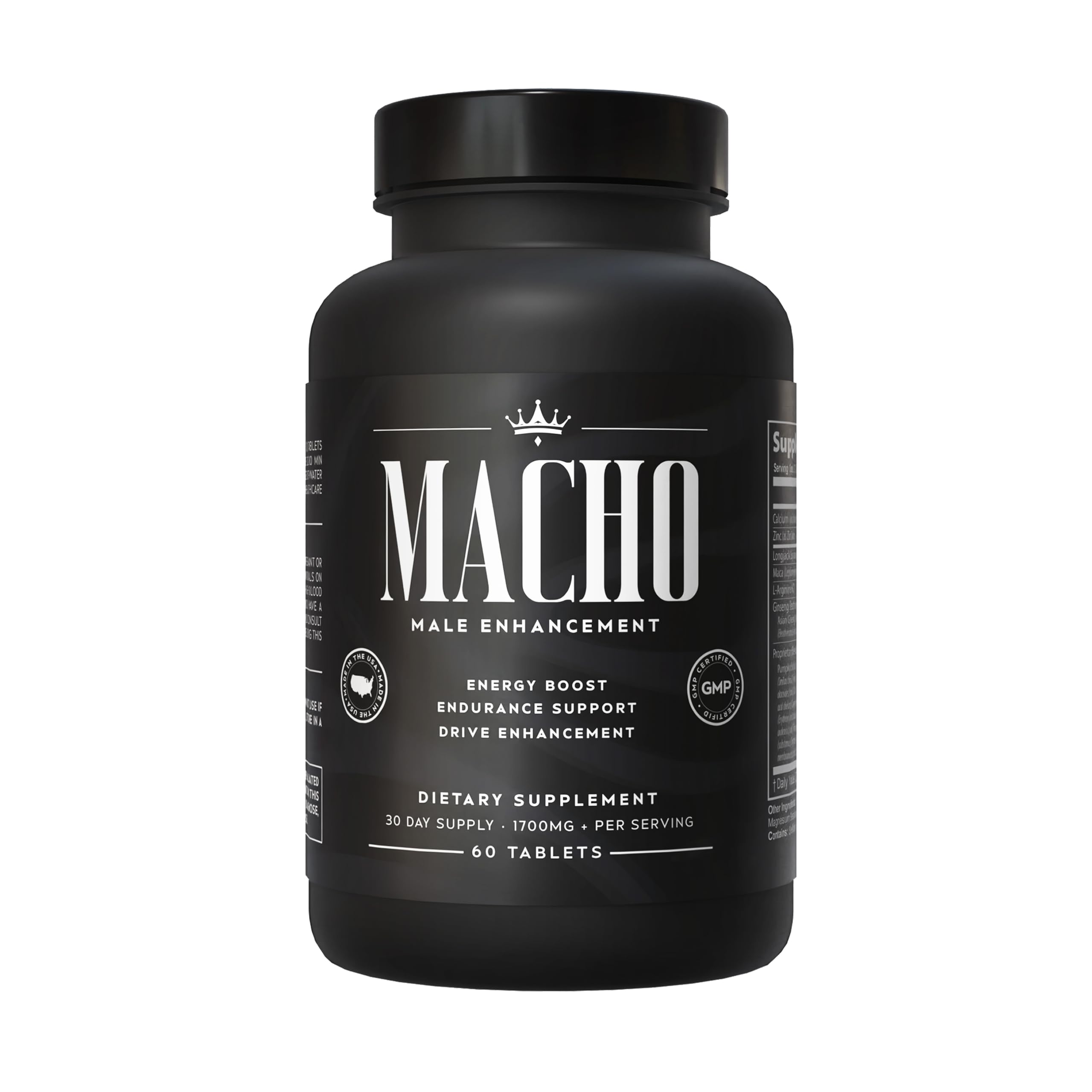 MACHO Male Enhancement — Suplemento alimentar para homens com Tongkat Ali, L-Arginina, ginseng e maca — 30 cápsulas
