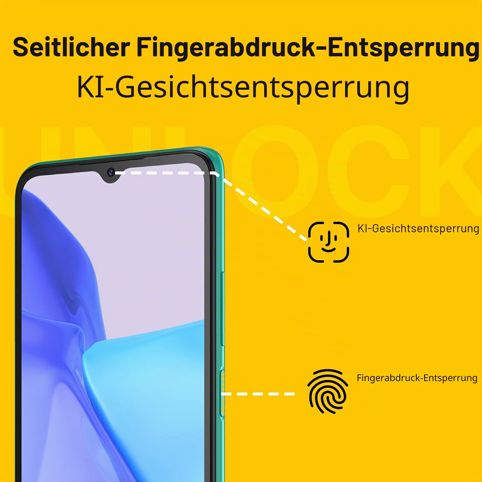 UMIDIGI Smartphone Ohne Vertrag,3GB+64GB Handy Günstig,5000mAh Akku,Android Handy ohne vertrag,6,53" HD+ Display,Octa Core,16MP+8MP,3-Kartenfächer,Dual SIM 4G Handys/OTG(Grün)