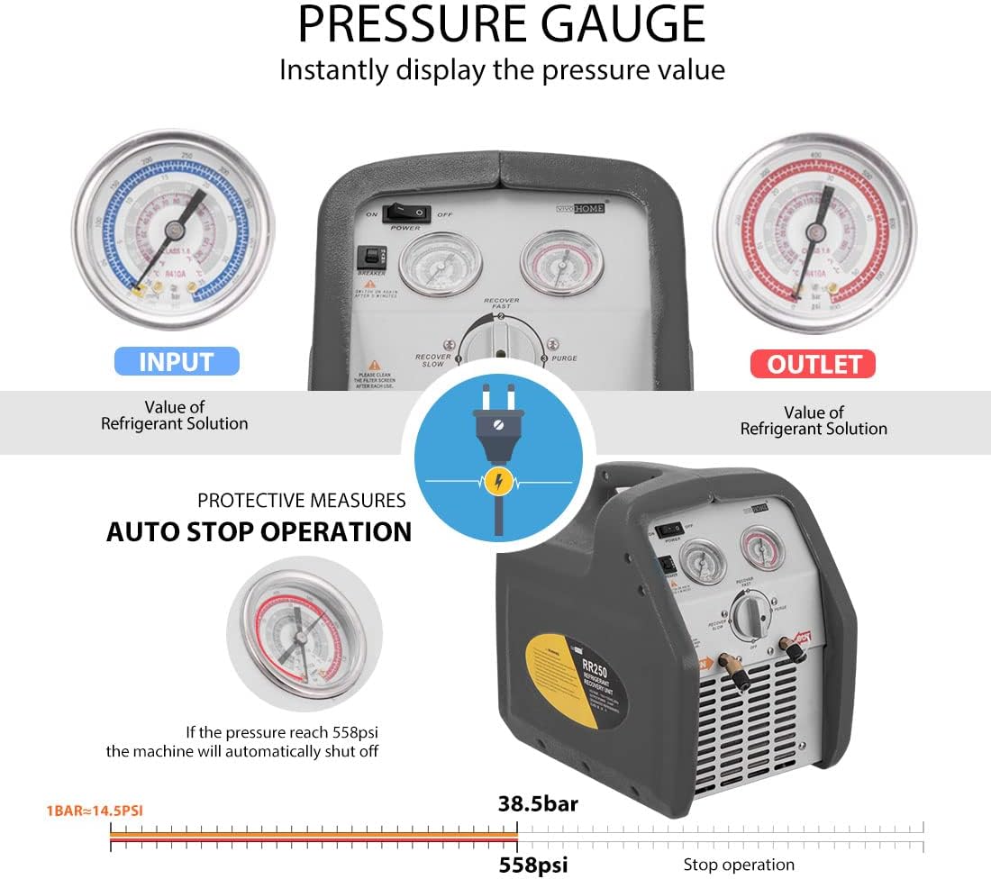 VIVOHOME HVAC Refrigerant Freon Leak Detector with Rechargeable Battery and 110-120V AC 60Hz 3/4HP Single Cylinder Portable Refrigerant Recovery Machine